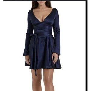 House Of CB Dominique Midnight Navy Blue Corset Midi Dress Size Medium 8 10